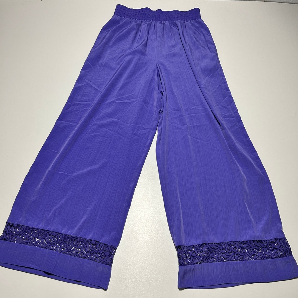 Vintage SG Sport Collection Purple Wide Leg Pants Lace Trim Size Med 10/12 USA